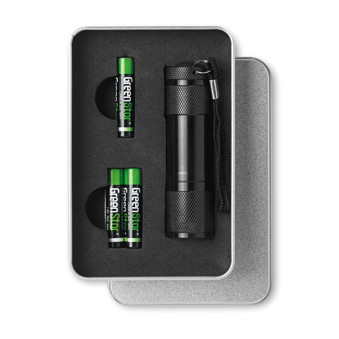 Metalowa latarka z 9 LED KC6860-03 - Czarny