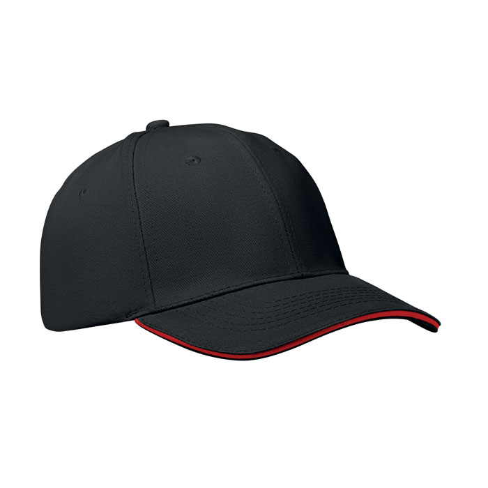 6-panel czapka z daszkiem 260 - Czarny/Czerwony
