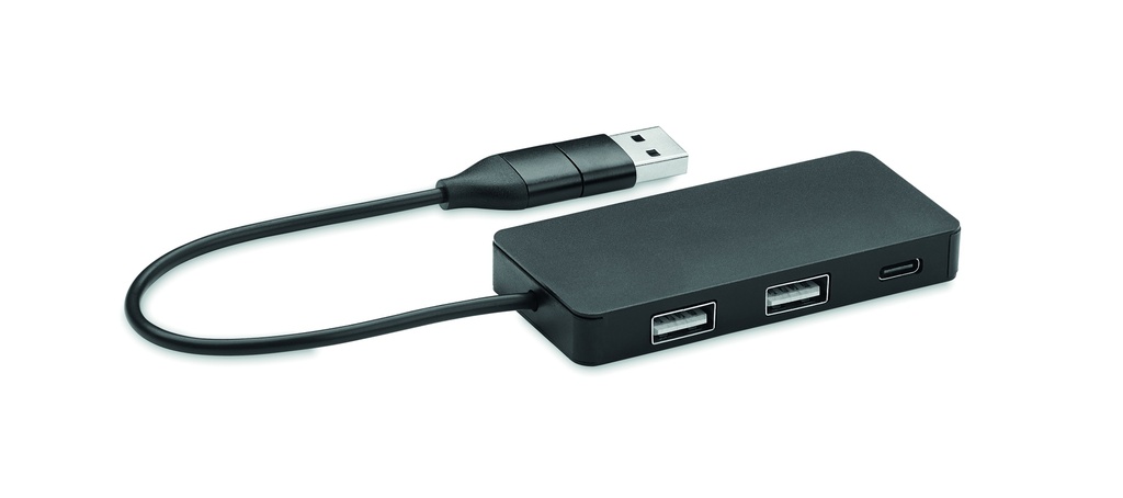3-portowy hub USB kabel 20cm - Czarny