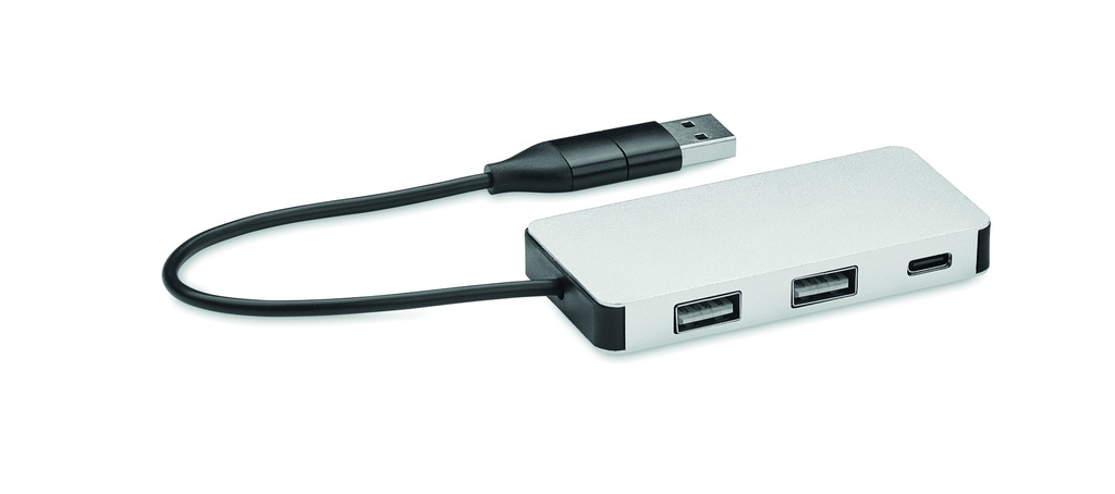 3-portowy hub USB kabel 20cm - Srebrny