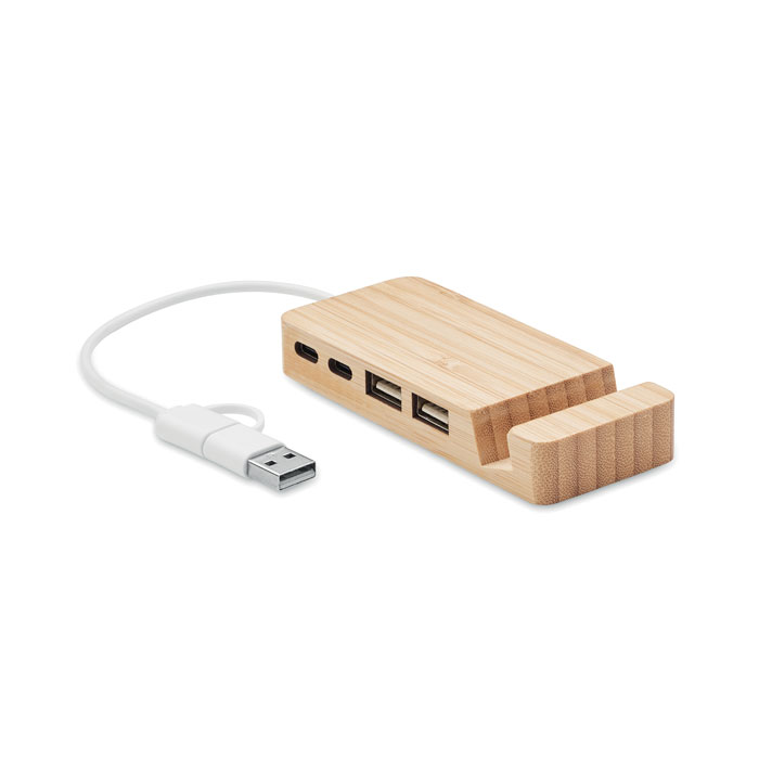 4-portowy bambusowy hub USB - Drewna