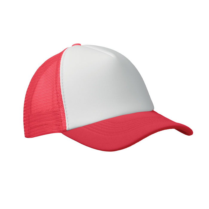 Czapka trucker z 5 panelami MO2269-35 - Bialy/Czerwony