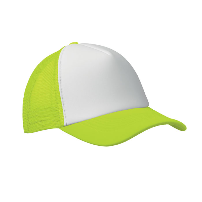 Czapka trucker z 5 panelami MO2269-84 - Bialy/Neonowy Zolty