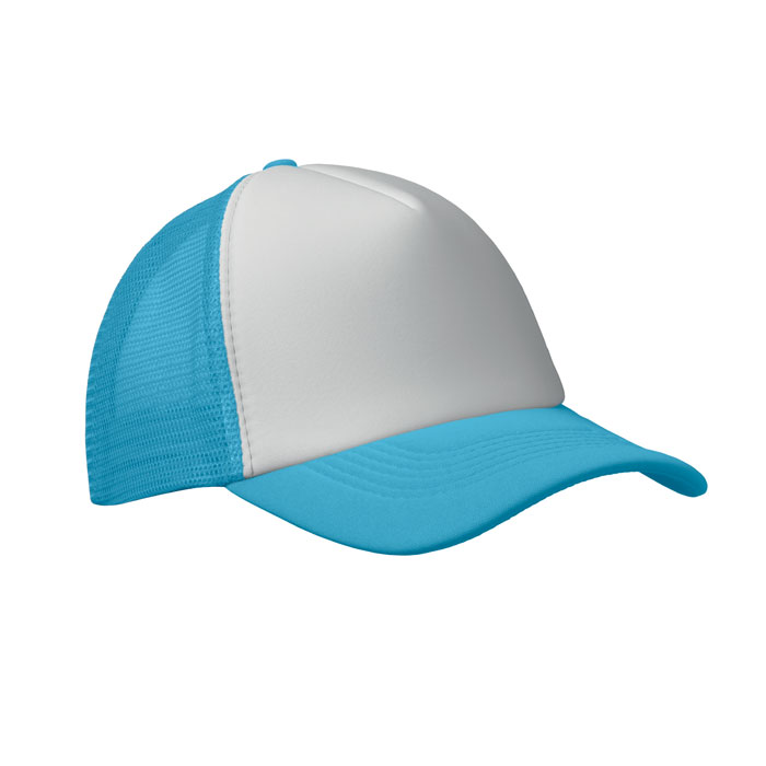 Czapka trucker z 5 panelami MO2269-86 - Bialy/Turkusowy