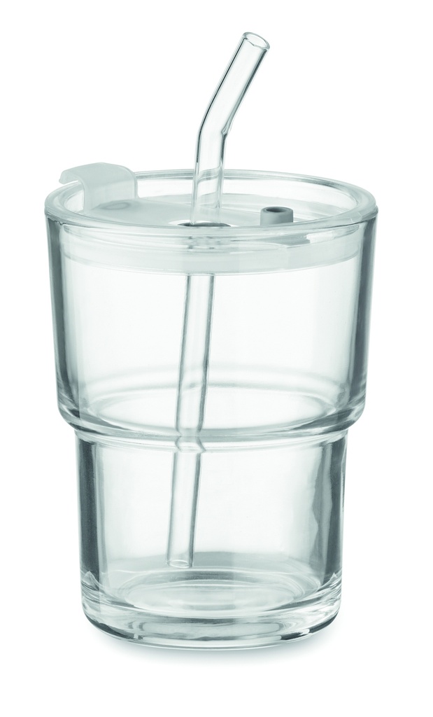 Szklany kubek ze slomka 400ml MO2502-22 - Przezroczysty