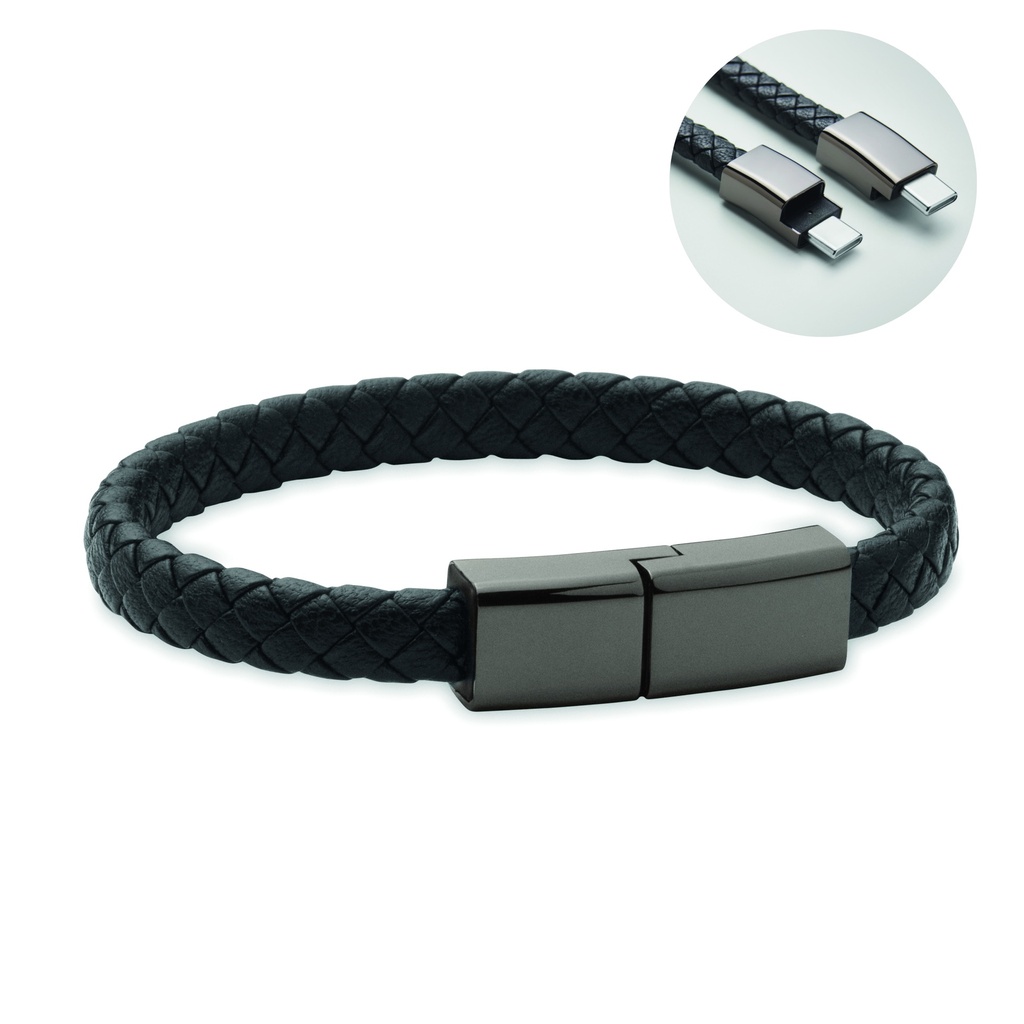 Pleciona bransoletka z USB-C MO2646-03 - Czarny