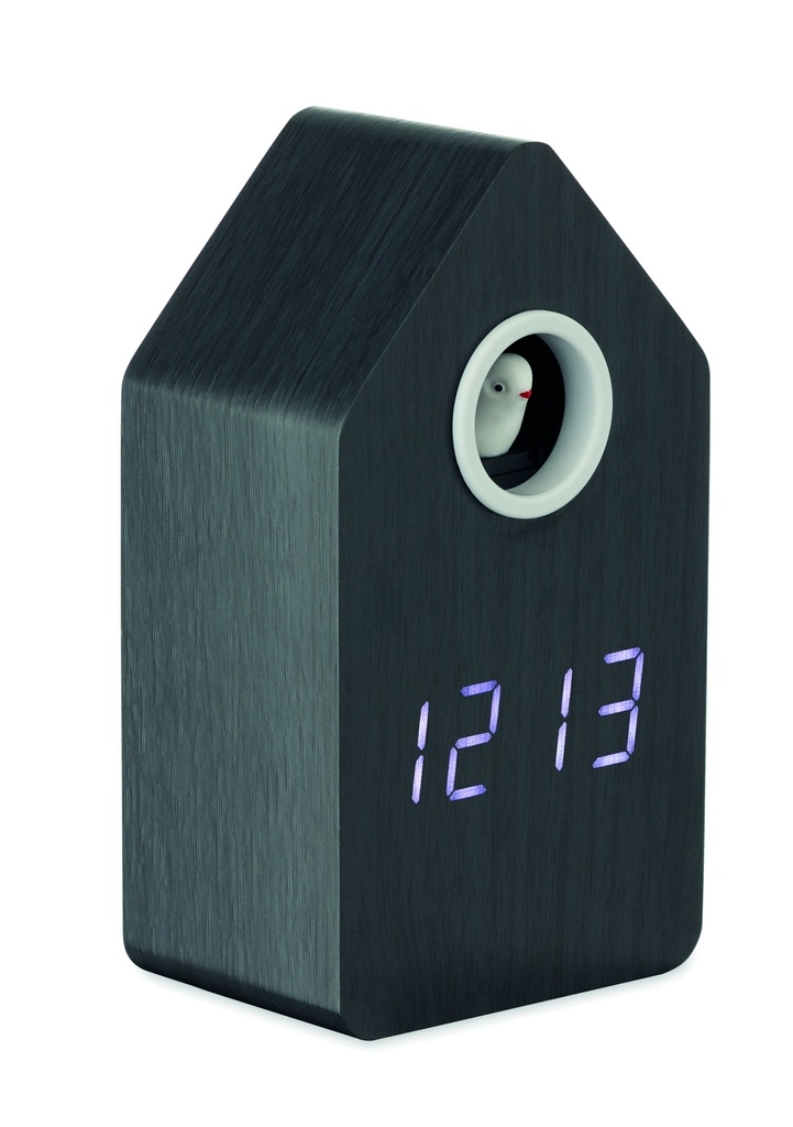 Budzik z kukulka z plyty MDF MO2731-03 - Czarny