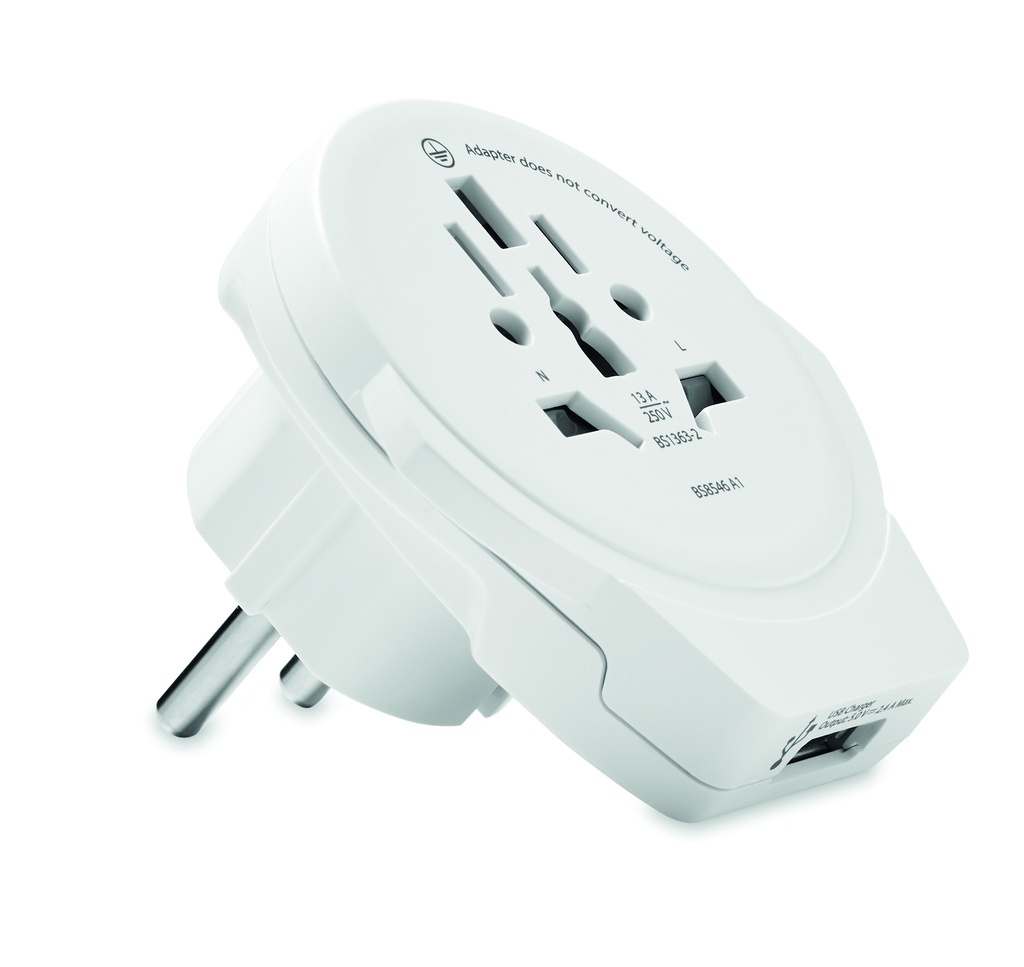 Adapter z USB World to Europe MO6881-06 - Bialy