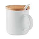 Porcelanowy kubek z lyzeczka MO9708-06 - Bialy