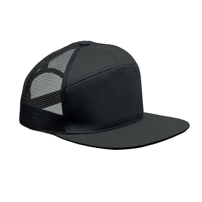 Czapka plaski daszek 7 paneli MO2866-03 - Czarny