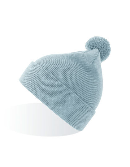 Czapka Dziecieca Z Mankietem I Pomponem Poliester Z Recyklingu AT730 - Light Blue