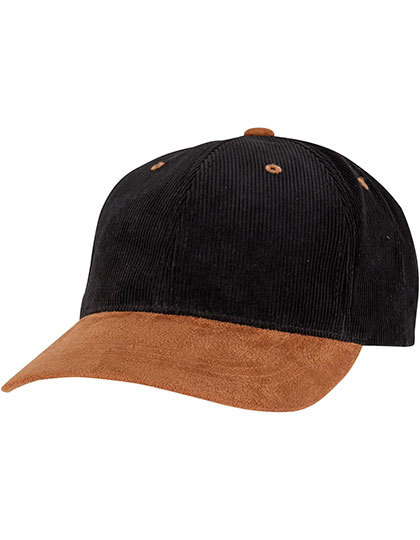 Czapka z daszkiem sztruksowa z zamszowym daszkiem FX9279 - Black & Caramel