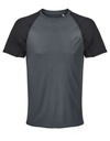 Koszulka Meska Raglanowa Oddychajaca L04787 - Black & Charcoal Grey (Solid)