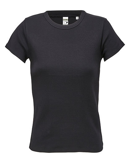 Koszulka Damska Dopasowana Bawelniana Zebrowana L04814 - Deep Black