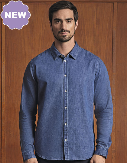 Koszula Meska Dlugi Rekaw Bawelna Denim NB4796 - Denim Brut