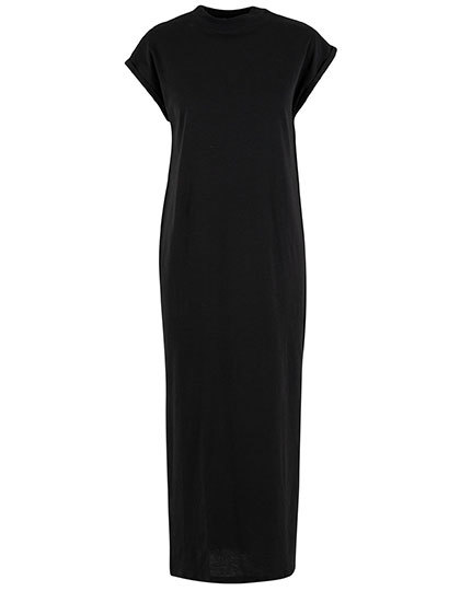Sukienka Dluga z Rozszerzonymi Ramionami Bawelna Organiczna NM045 - Black