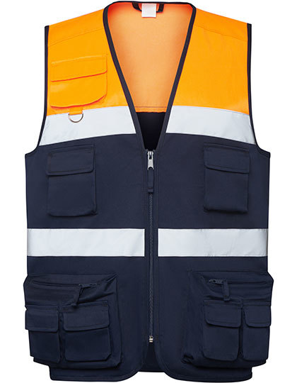 Kamizelka Wielokieszeniowa Odblaskowa Poliester Bawełna RY9323 - Navy Blue 55 & Fluor Orange 223