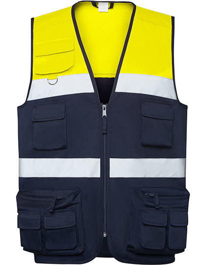 Kamizelka Wielokieszeniowa Odblaskowa Poliester Bawelna RY9323 - Navy Blue 55 & Fluor Yellow 221