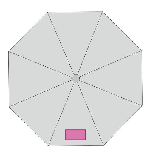 Umiejscowienie znakowania na parasolu: Przód (do 120 x 60 mm)