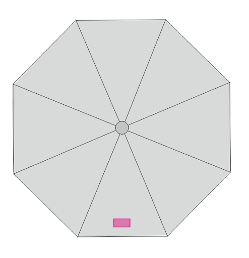Umiejscowienie znakowania na parasolu: Przód (do 60 x 30 mm)