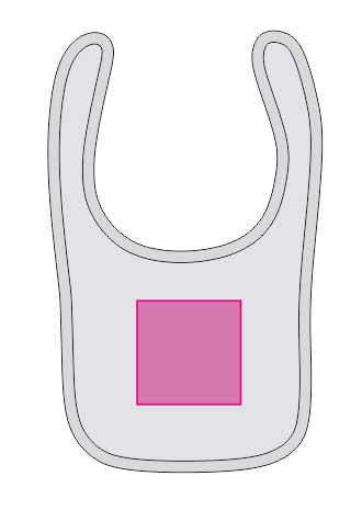 Umiejscowienie znakowania na śliniaku: Front (do 80 x 80 mm)