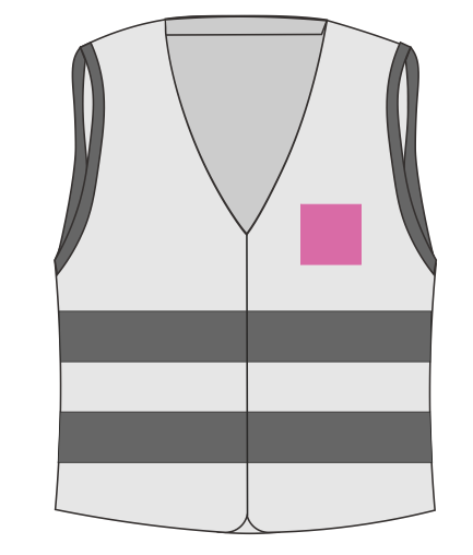 Umiejscowienie znakowania na kamizelce odblaskowej: Pierś lewa (do 80 x 80 mm)
