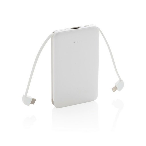 Power bank 5000 mAh, zintegrowany kabel 3 w 1 P322.083 - bialy