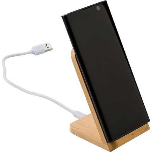 Bambusowa ladowarka bezprzewodowa 5W, stojak na telefon V0186-17 - drewno