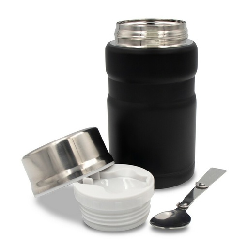 Termiczny pojemnik na zywnosc 650 ml Air Gifts, skladana lyzka | Jonathan V9962-03 - czarny