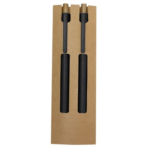 Zestaw piśmienniczy ze słomy pszenicznej, długopis i "wieczny" ołówek VA635-03 - czarny