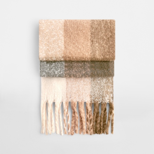 Szalik Oversize Miekki Puszysty z Recyklingu w Kratke CB494R - Brown Check