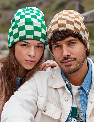 Stylowa czapka beanie CB531 - Kelly Green & Off White