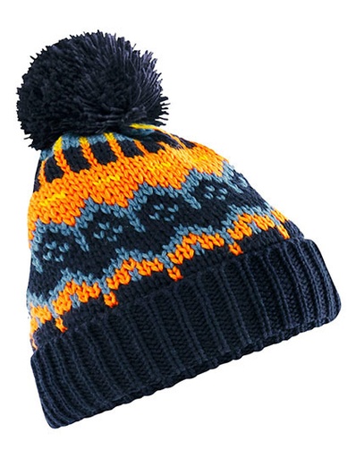 Czapka Beanie Klasyczna Fair Isle z Pomponem CB528 - Bluebell
