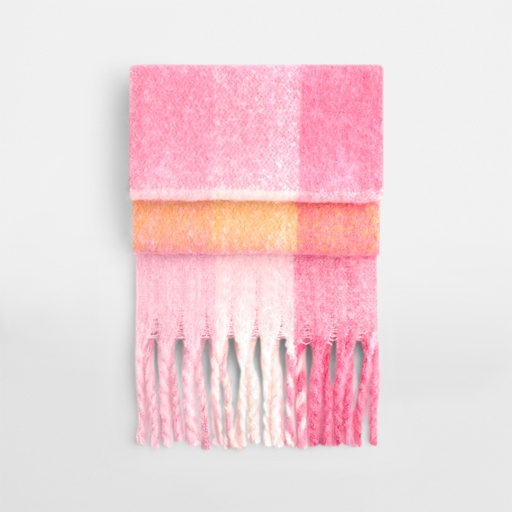 [CB494R-1000411782] Szalik Oversize Miękki Puszysty z Recyklingu w Kratkę CB494R - Pink Check