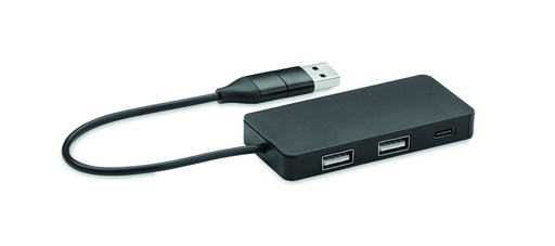 3-portowy hub USB kabel 20cm - Czarny