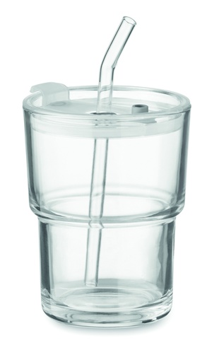 [MO2502-22] Szklany kubek ze słomką 400ml MO2502-22 - Przezroczysty