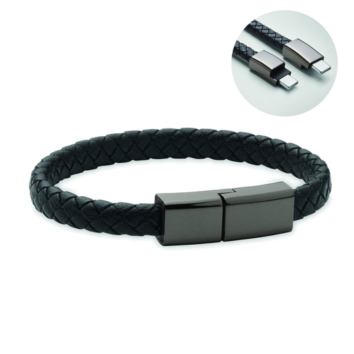 Pleciona bransoletka z USB-C MO2646-03 - Czarny