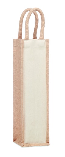 [MO6258-13] Jutowa torba na wino/1 butelka - Bezowy
