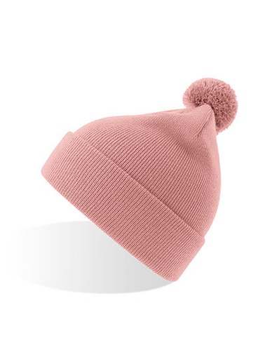 Czapka Dziecieca Z Mankietem I Pomponem Poliester Z Recyklingu AT730 - Pink