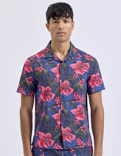 Koszula z kołnierzykiem kubańskim WB500 - Navy-Blue