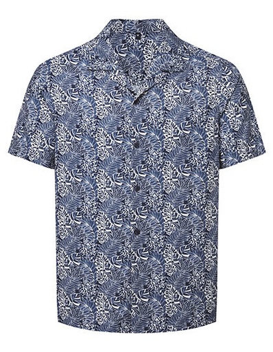Koszula Meska Luzny Kroj Bawelna Wiskoza WB500 - White-Navy-Leaf