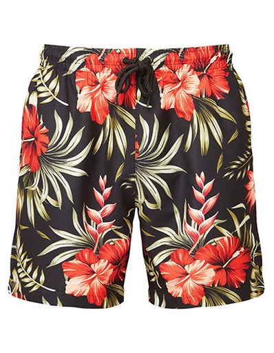 Spodnie kapielowe krotkie poliester wzorzyste WB900 - Black-Red