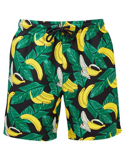 Spodnie kapielowe krotkie poliester wzorzyste WB900 - Black-Yellow