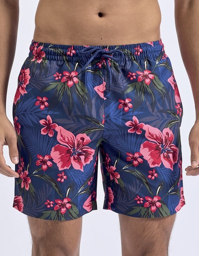 Spodnie kapielowe krotkie poliester wzorzyste WB900 - Navy-Blue