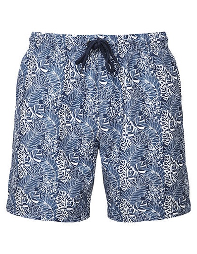 Spodnie kapielowe krotkie poliester wzorzyste WB900 - White-Navy-Leaf