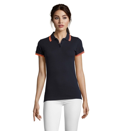[S00578-FO] PASADENA damskie polo 200g - French Navy/Neon Orange