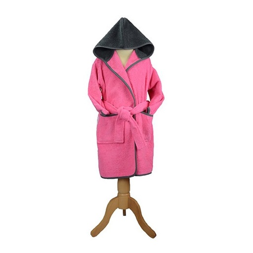 Szlafrok Dziecięcy Frotte z Kapturem Bawełniany AR021 - Pink & Graphite