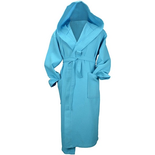 Szlafrok waflowy z kapturem AR028 - Aqua Blue