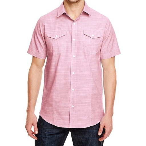 Koszula męska klasyczna z krótkim rękawem BU9247 - Red (White Heather)