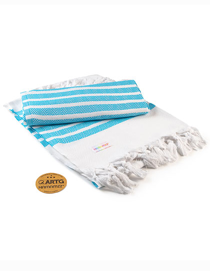 Ręcznik hamam Dalaman Hamamzz® - White & Aqua Blue